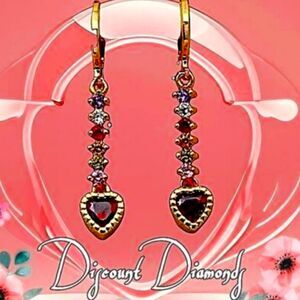 Red & Multi Colored Sapphire 18K Gold Drop Earrings 925 Sterling Silver Women's